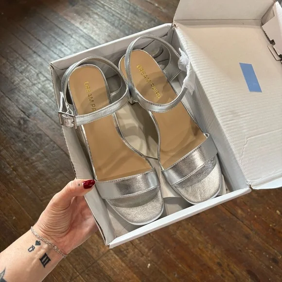 Dream Pairs Silver Heels with Block Heel and Ankle Strap - Picture 5 of 5